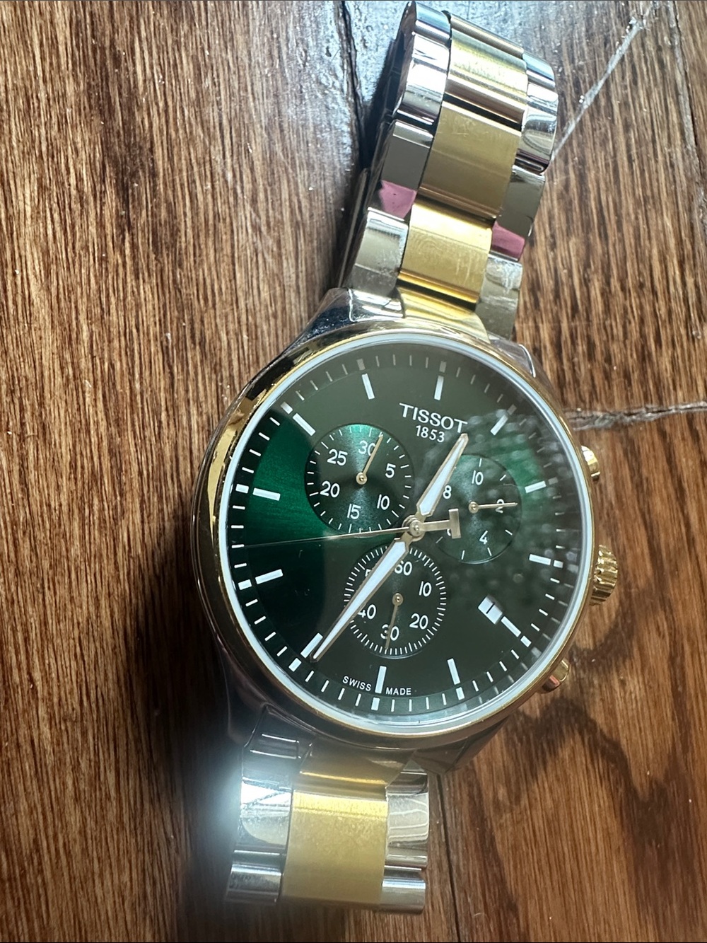Tissot Green Dial Two-Tone Silver and Gold Chronograph